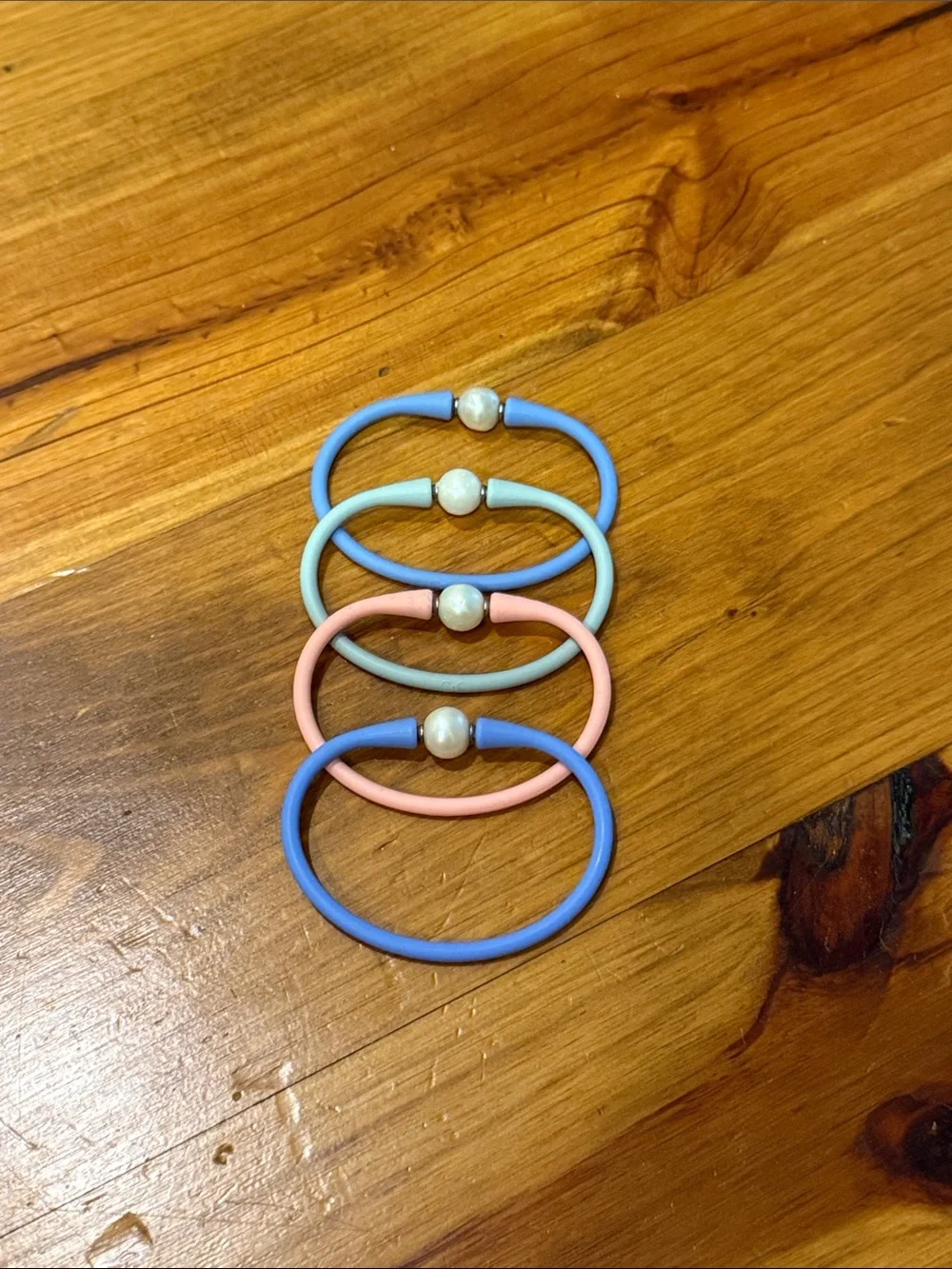 Pearl Charm Stretch Bracelet Set - Pastel Blue, Pink & Mint
